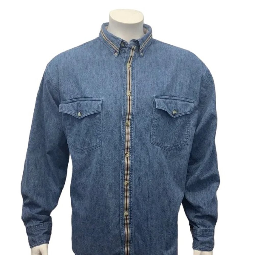 Vintage 90’s Wrangler Western Denim Chambray Blue Long Sleeve Shirt Size XL VGC